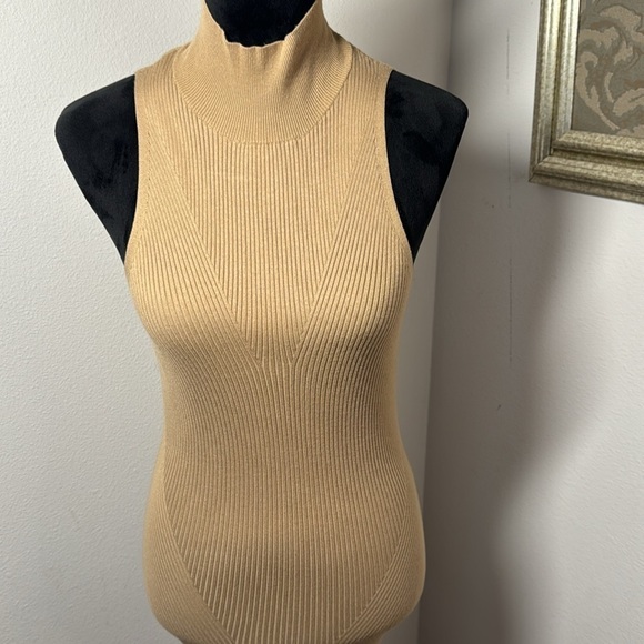 Anthropologie‎ Knit mock neck sleeveless midi sweater dress in camel tan Sz XS - Picture 5 of 13